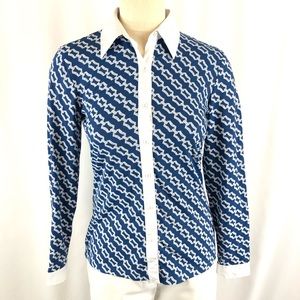 J. McLaughlin Blue and White Button Down Shirt